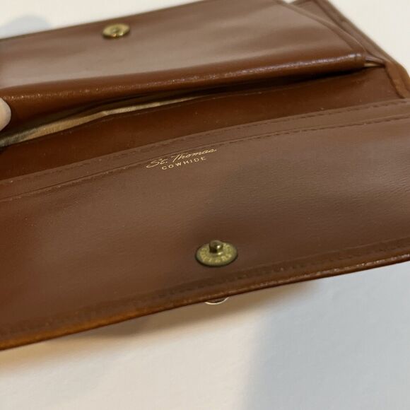 Vintage St. Thomas Cowhide Leather Kiss Lock Slots Brown Wallet Festival Boho - Picture 8 of 9
